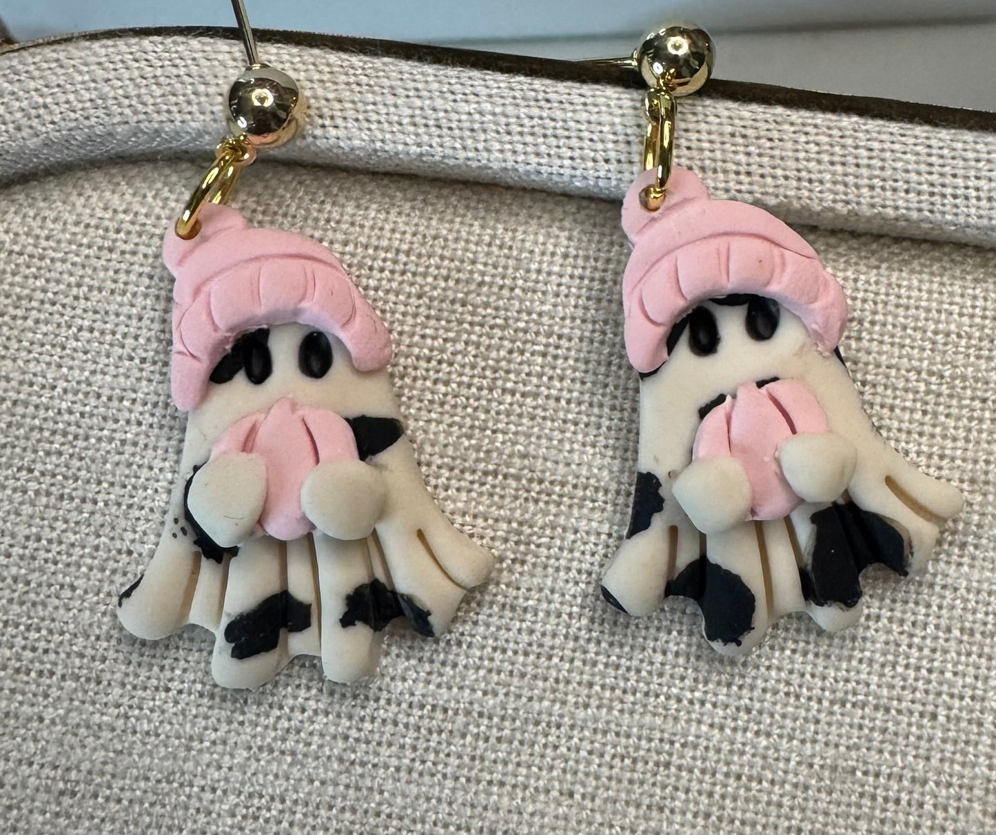 Handmade Cow Print Ghost Winter Earrings